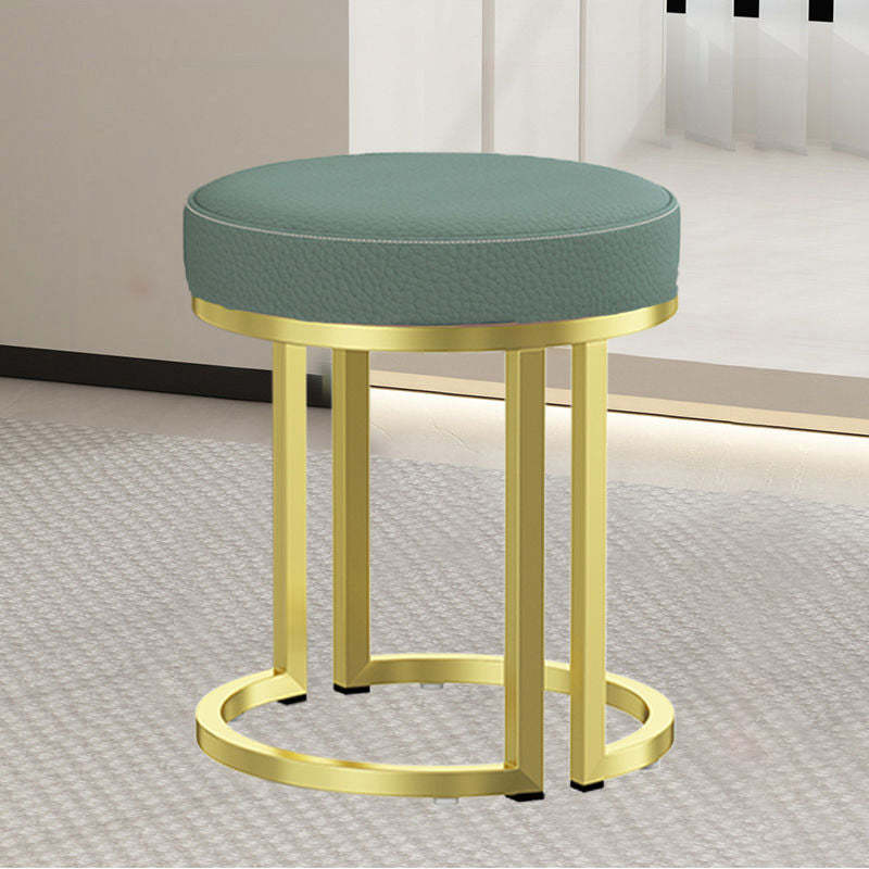 Modern Leather Velvet Iron Cylindrical Vanity Stool — Green - Fabric