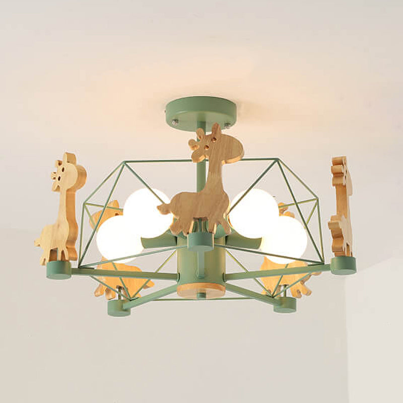 Scandinavian Childlike Giraffe Ceiling Light — Pentagram / Green / 110V-120V For US/CA