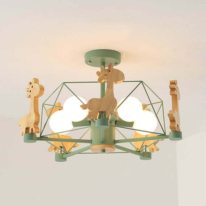 Scandinavian Childlike Giraffe Ceiling Light — Pentagram / Green / 110V-120V For US/CA