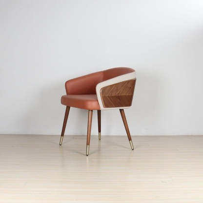 Curved PU Leather Wood Dining Chair — Gray - Leather