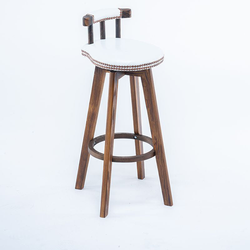 Retro Leather Wood Swivel Bar Stool