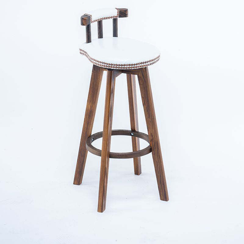 Retro Leather Wood Swivel Bar Stool