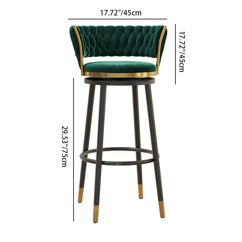 Contemporary Round Velvet Swivel Bar Stool — Black Seat + Black Legs