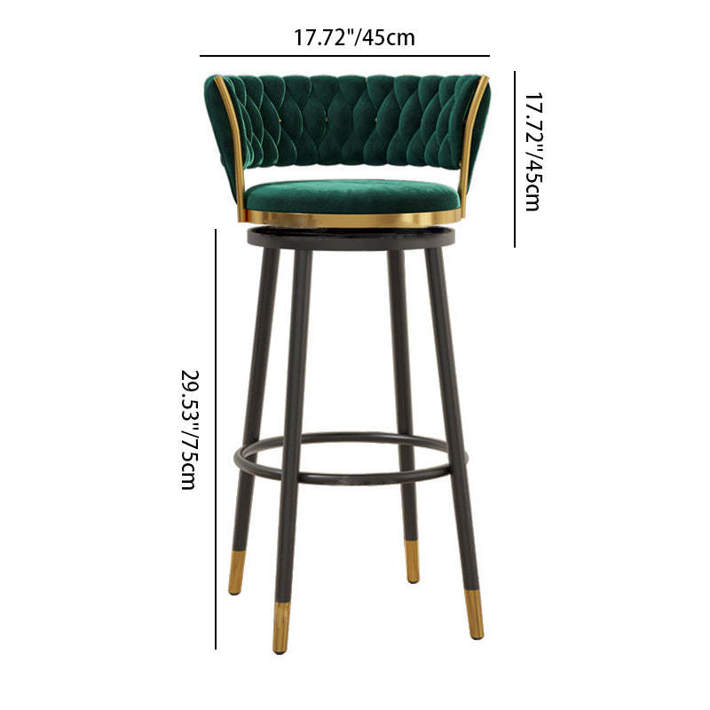 Contemporary Round Velvet Swivel Bar Stool — Black Seat + Black Legs