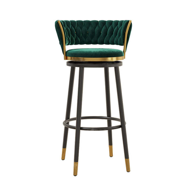 Lighom luxury round velvet bar & counter stools — Green Seat & Black Legs