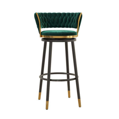 Contemporary Round Velvet Swivel Bar Stool — Pink Seat + Gold Legs