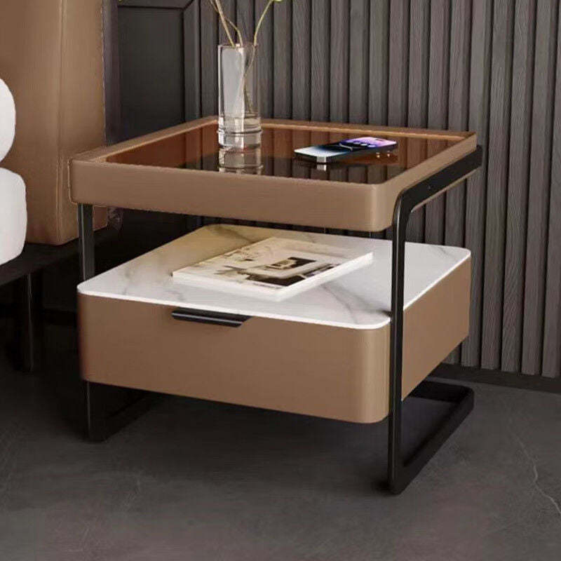 Minimalist Glass Nightstand 1-Drawer — Gray - Drawer With Fingerprint Lock