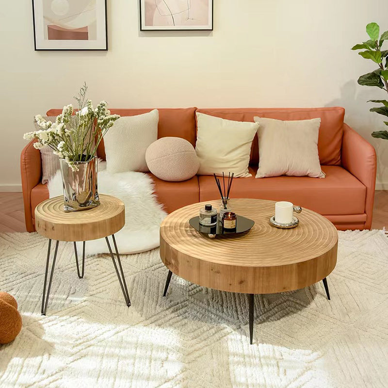 Minimalist Round Annual Wood Steel Coffee Table
