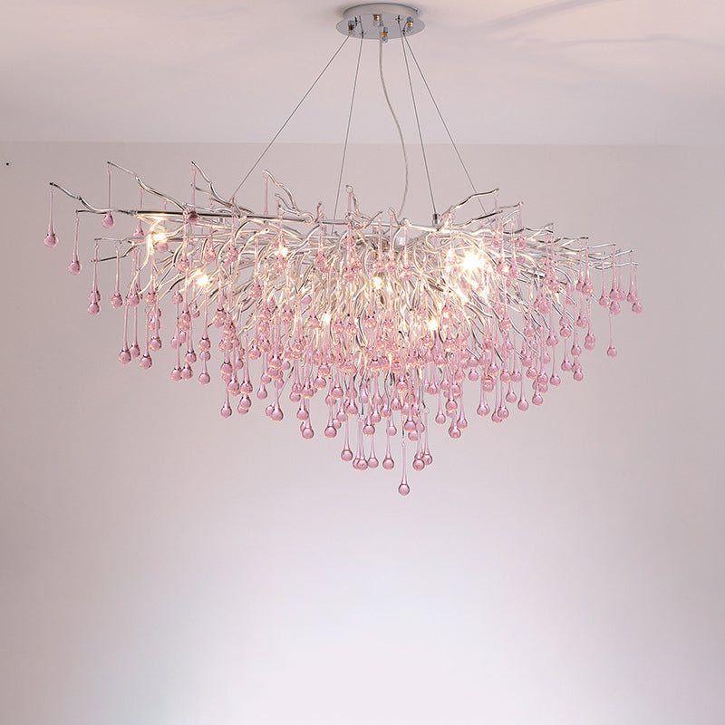 Modern Crystal Glass Aluminum Branch Water Drop Chandelier