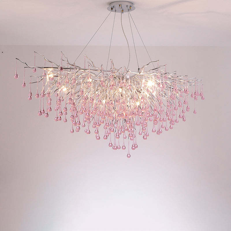 Modern Crystal Glass Aluminum Branch Water Drop Chandelier