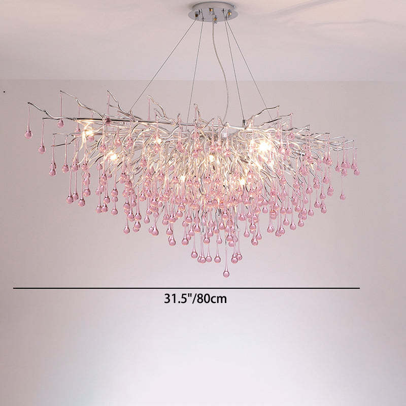 Modern Crystal Glass Aluminum Branch Water Drop Chandelier