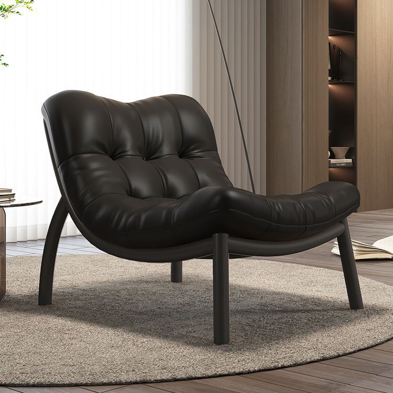 Scandinavian Upholstered Leather Steel Sofa — Wood Color / Gray