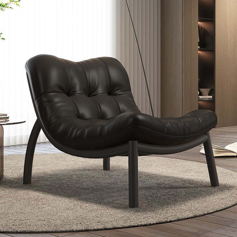 Scandinavian Upholstered Leather Steel Sofa — Wood Color / Gray