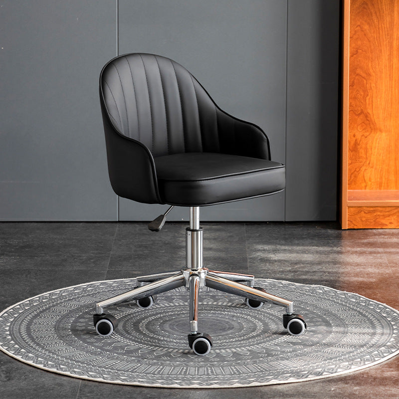 Modern Leather Steel Movable Desk Chair — Steel - Chrome / Yellow