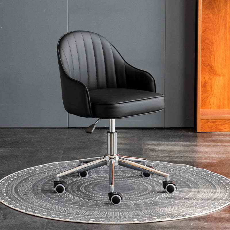Minimalist desk movable gray leather office chairs, Lighom — Stainless Steel / Black / Chrome