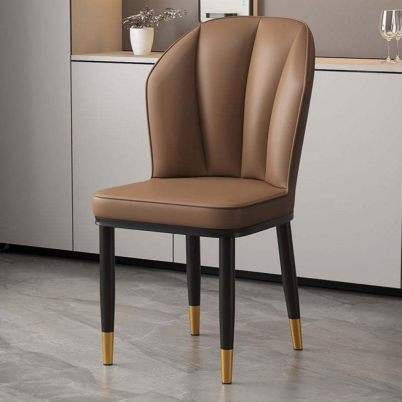 Modern PU Leather Wing-Back Dining Chair — Off-White + Black Legs