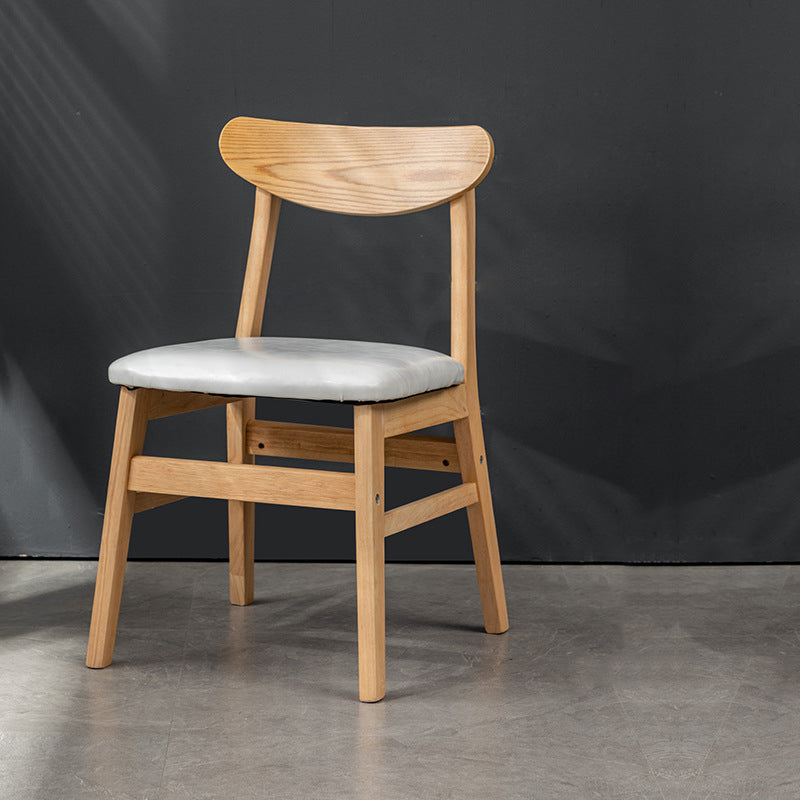 Retro Linen Upholstered Wood Dining Chair — Black Leather