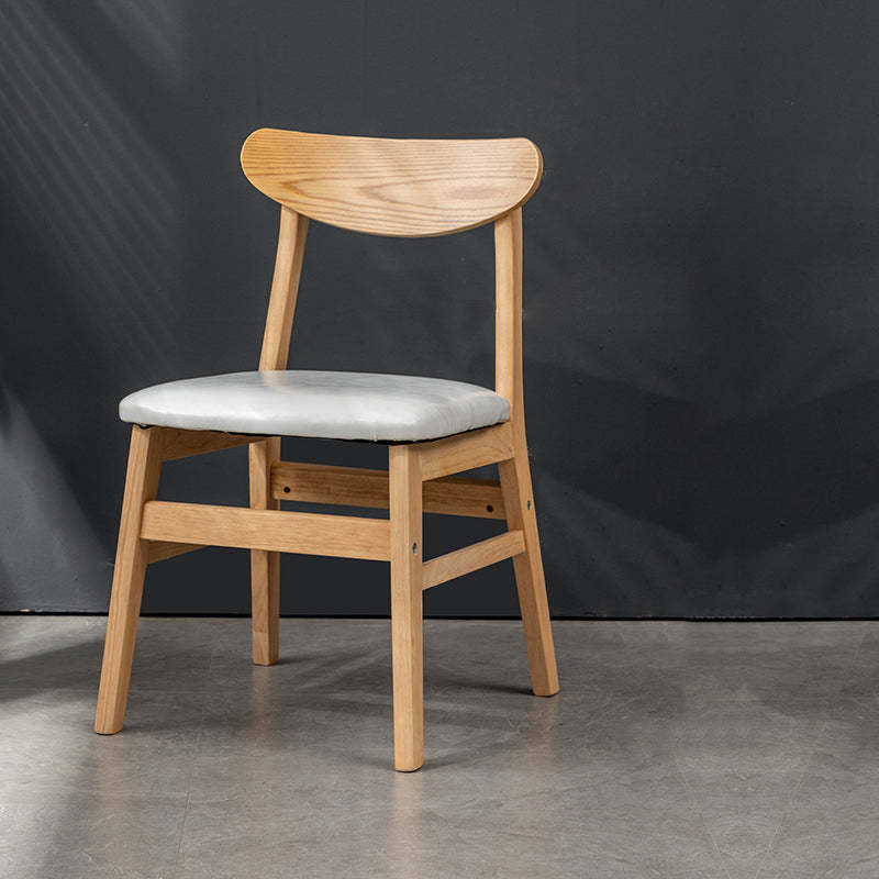 Retro Linen Upholstered Wood Dining Chair — Black Leather