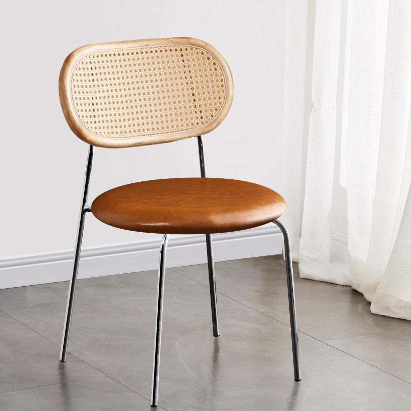 Vintage Wood Metal Leather Dining Chair