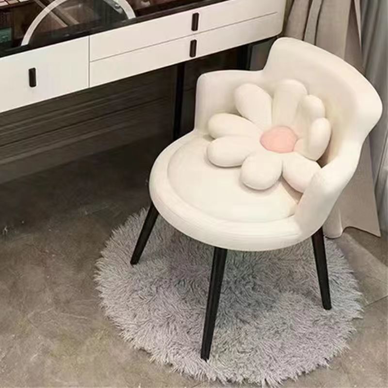 Contemporary Floral Velvet Metal Vanity Stool — White / White