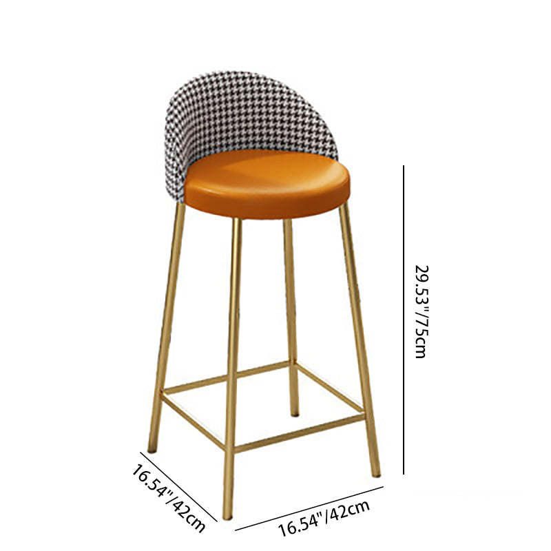 Scandinavian Round PU Leather Iron Bar Stool — Gold Legs + Dark Green Cushion