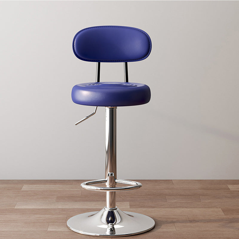 Minimalist Round Curved-Back Leather Metal Bar Stool