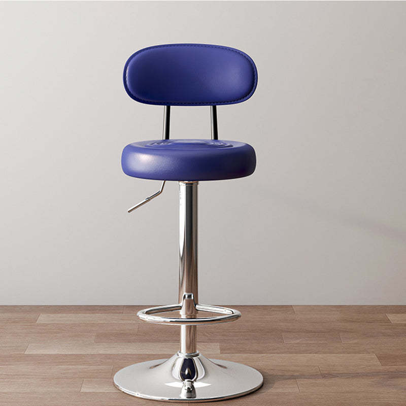 Minimalist Round Curved-Back Leather Metal Bar Stool