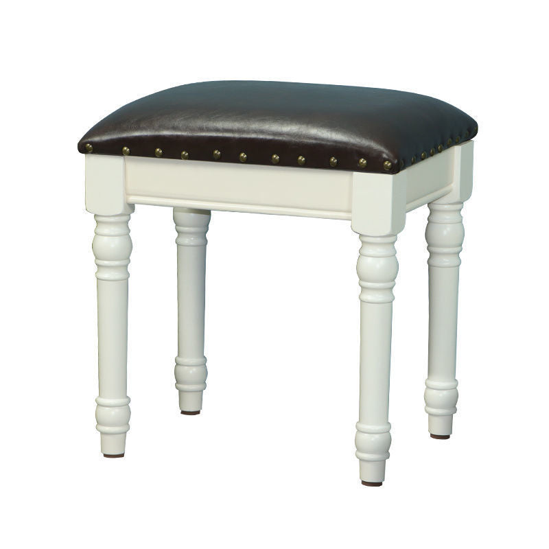 Scandinavian Linen Leather Wood Vanity Stool