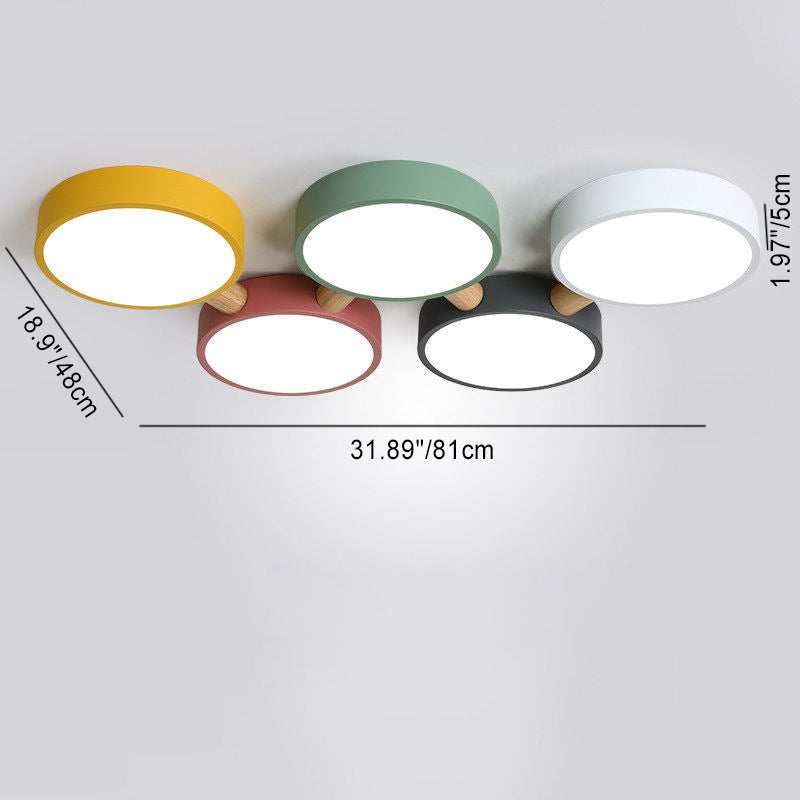 Scandinavian Macaron Iron Geometric Wood LED Flush Light