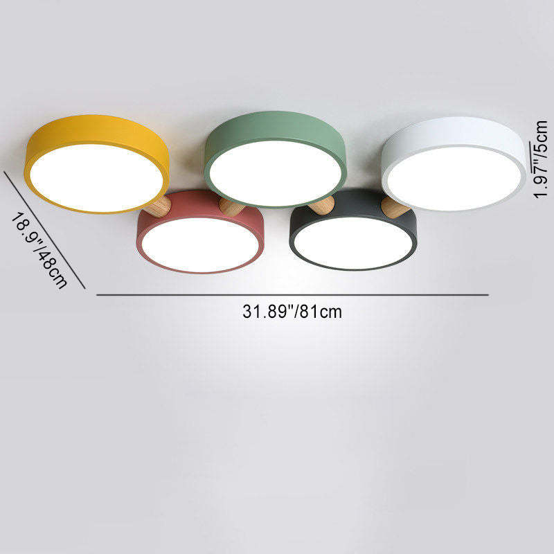 Scandinavian Macaron Iron Geometric Wood LED Flush Light