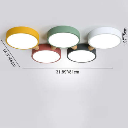 Scandinavian Macaron Iron Geometric Wood LED Flush Light
