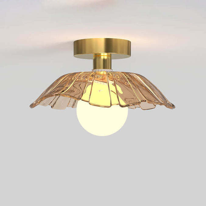 Modern Glass Iron Flower 1-Light Semi-Flush Ceiling Light