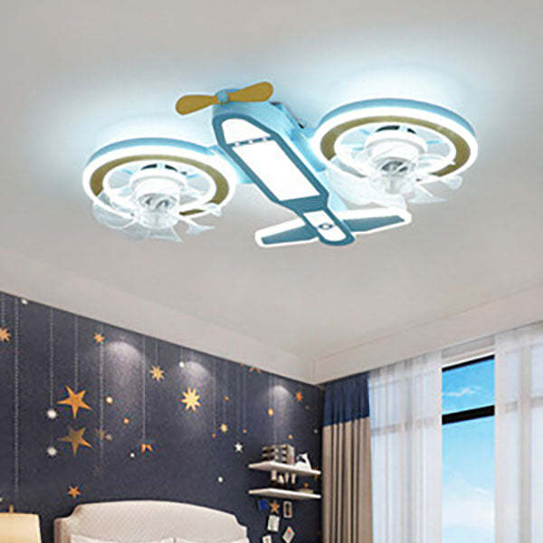 Cartoon aircraft kids ceiling fans in acrylic
