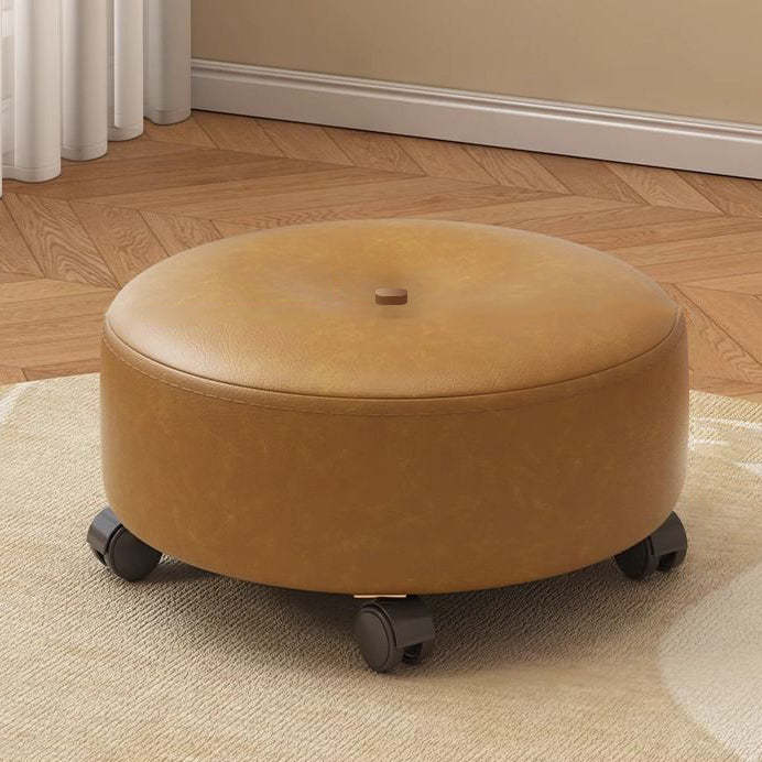 Minimalist Microfiber Leather Wood Round Chair Backless