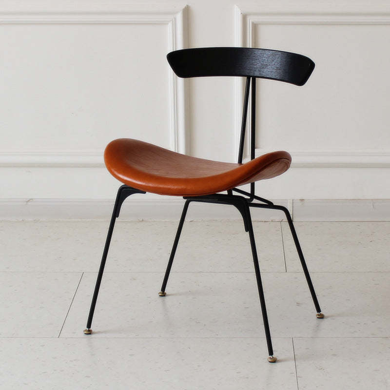 Industrial Ant Arch Wood Leather Dining Chair — Light Green - Leather / Dark Brown