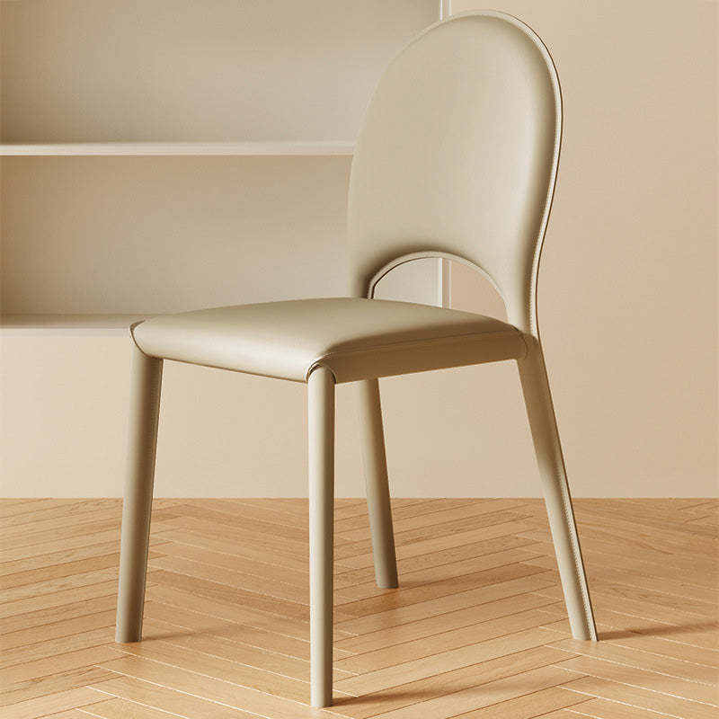 Minimalist Oval-Back Leather Steel Dining Chair