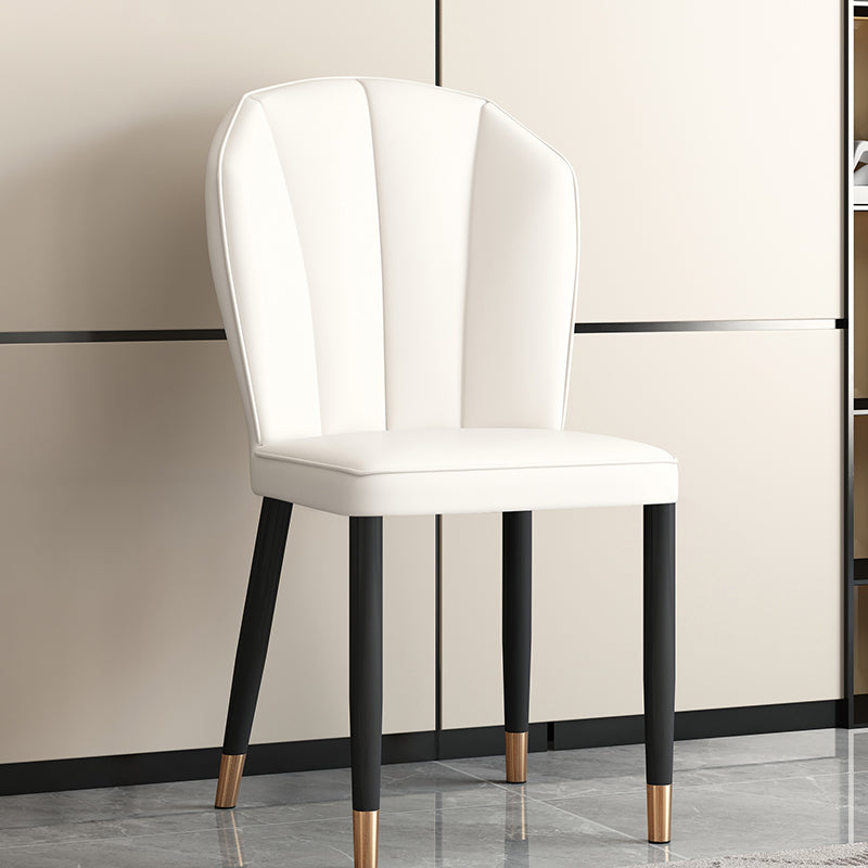 Modern Leather Steel Shell Dining Chair — Square Shape / Gold / Dark Gray