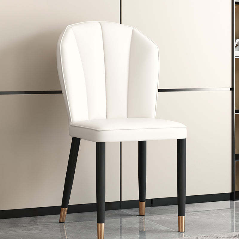 Modern Leather Steel Shell Dining Chair — Square Shape / Gold / Dark Gray