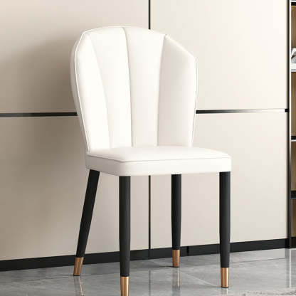 Modern Leather Steel Shell Dining Chair — Square Shape / Gold / Dark Gray