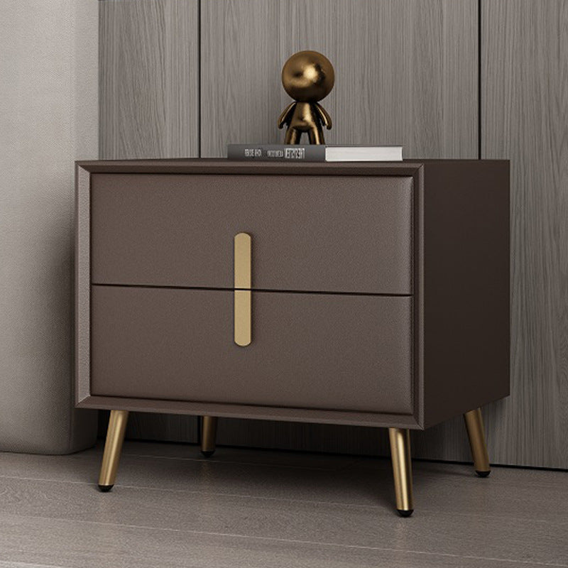 Modern Solid Wood Leather 2-Drawer Nightstand