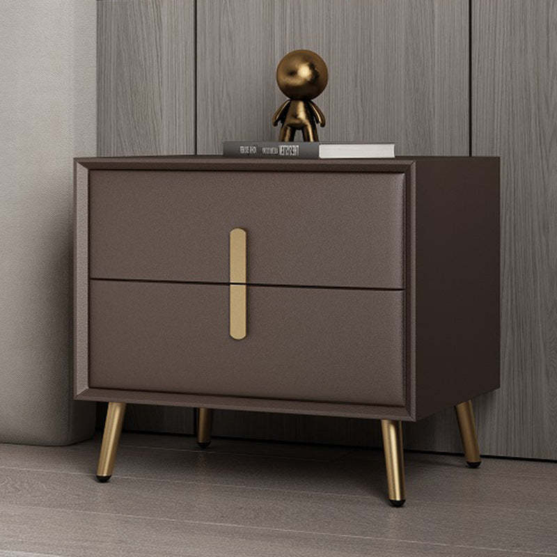 Modern Solid Wood Leather 2-Drawer Nightstand
