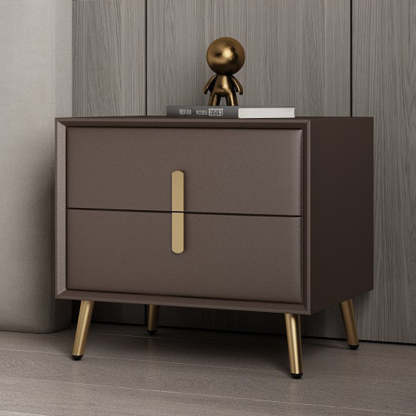 Modern Solid Wood Leather 2-Drawer Nightstand