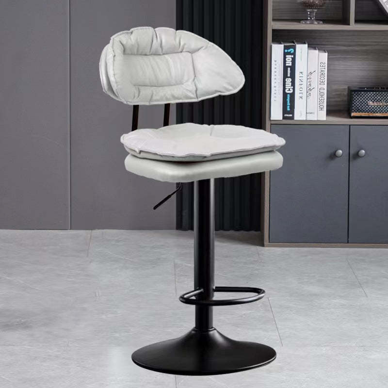 Minimalist Leather Metal Bar Stool With Backrest Adjustable