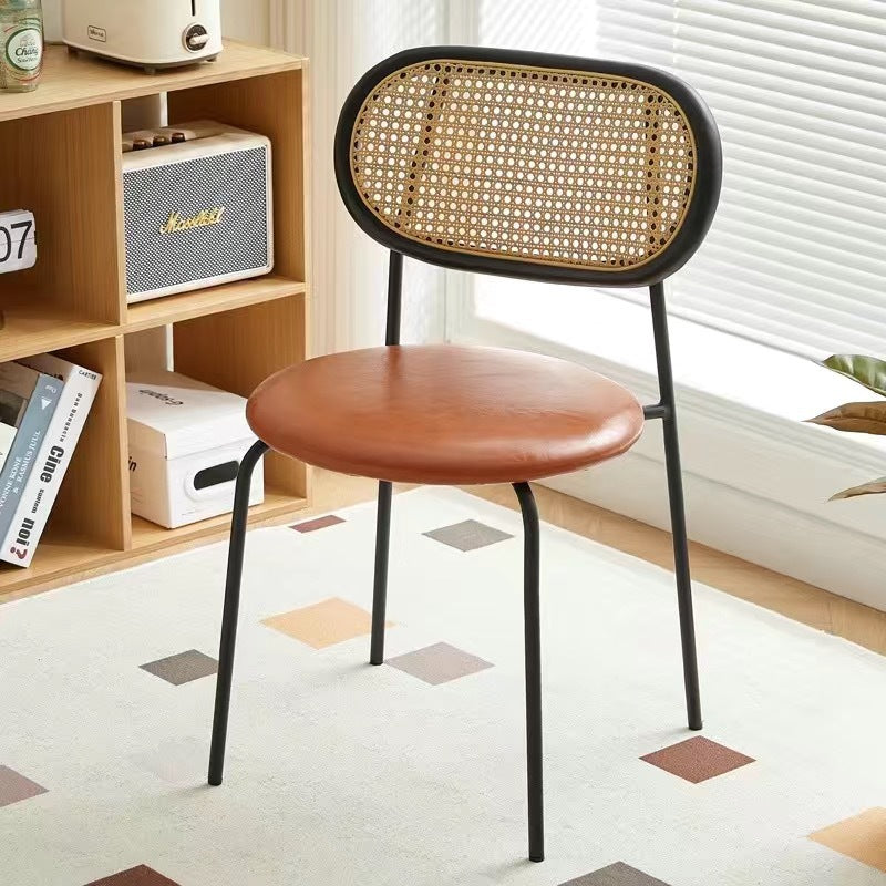 Nordic Leather Wood Rattan Armchair