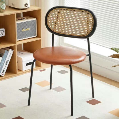 Nordic Leather Wood Rattan Armchair