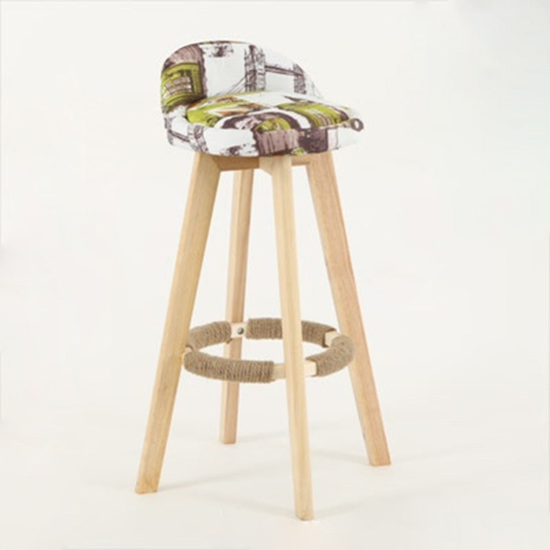 Vintage Round Fabric Wood Swivel Bar Stool