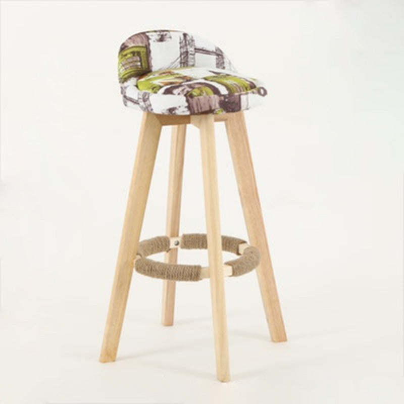 Vintage Round Fabric Wood Swivel Bar Stool