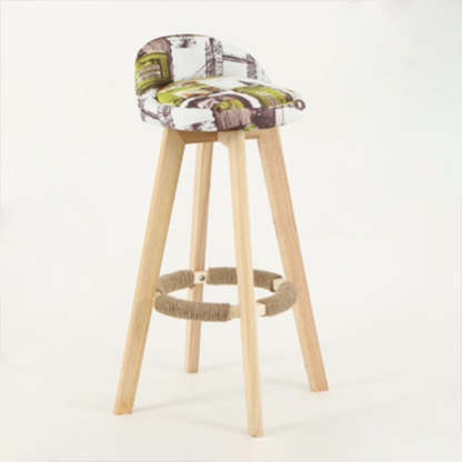 Vintage Round Fabric Wood Swivel Bar Stool