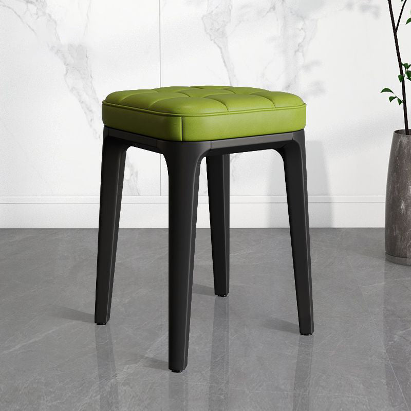 Contemporary Plaid Microfiber Leather Square Vanity Stool