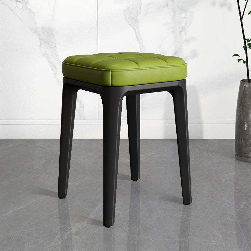 Contemporary Plaid Microfiber Leather Square Vanity Stool